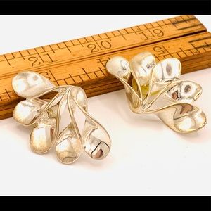 TAT signed vintage earrings silver tone fan petals